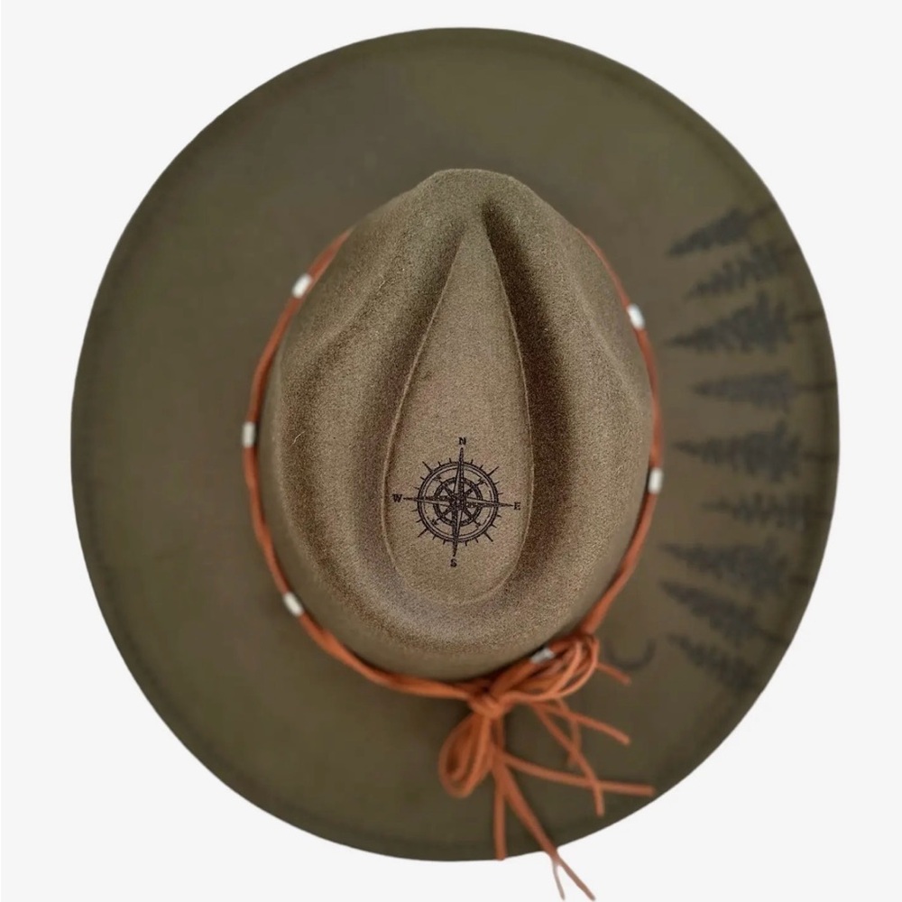 Olive Felt Fedora Hat “never lose your way” with Compass Accent